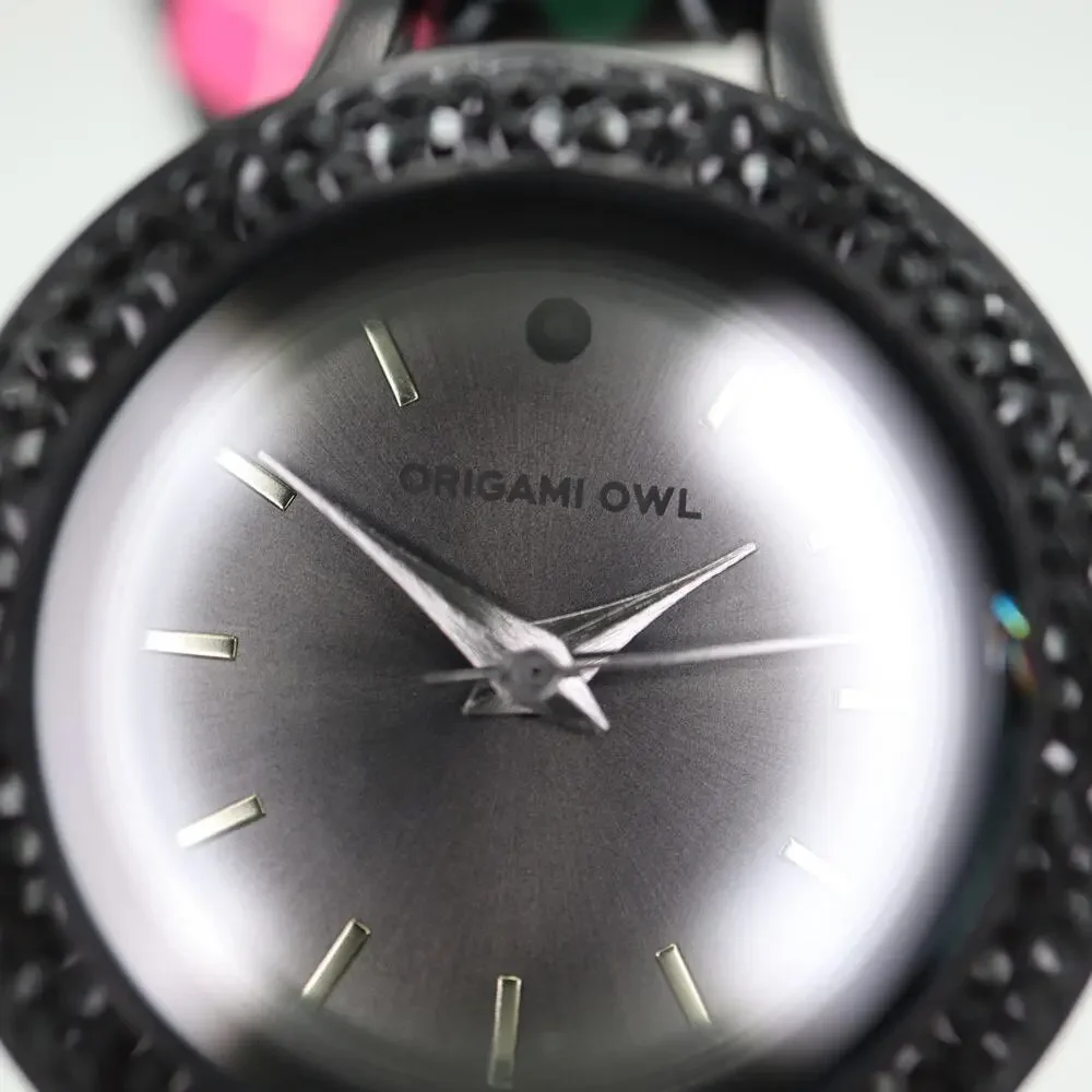 Origami Owl Womens Watch 26mm Black Dial Argyle Double Wrap Strap w New Battery